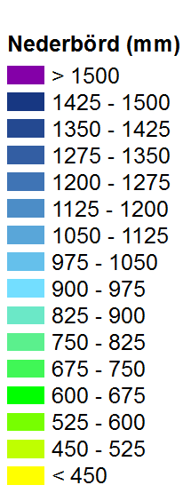 Årsmedelnederbörd 2021 2050 2069