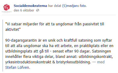 10.4 Textanalyser Socialdemokraterna Nedan redovisas resultatet för varje inläggs textanalys hos Socialdemokraterna. Totalt är det sju inlägg som följer i datumordning.
