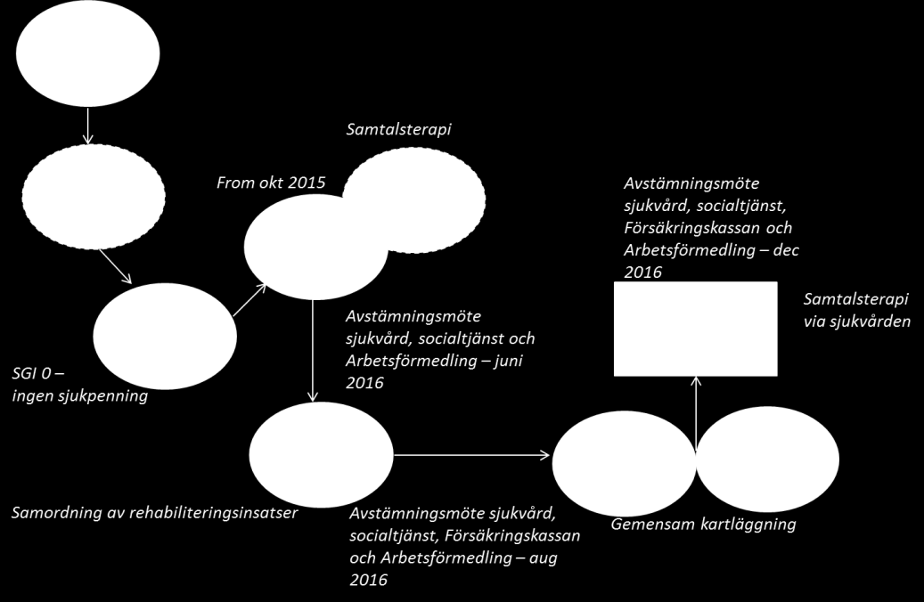 Ett lyckat exempel: Komplexa ärenden Många ärenden har inte en lika tydlig röd tråd genom rehabiliteringsplaneringen som fallet ovan.