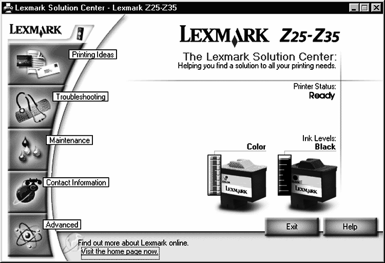 Alla Program Lexmark Z25-Z35 Lexmark Z25-Z35 Utskriftsassistent. Hjälp för skrivarens drivrutin Behöver du hjälp under Windowsinstallationen? Installationsbilden visades inte.