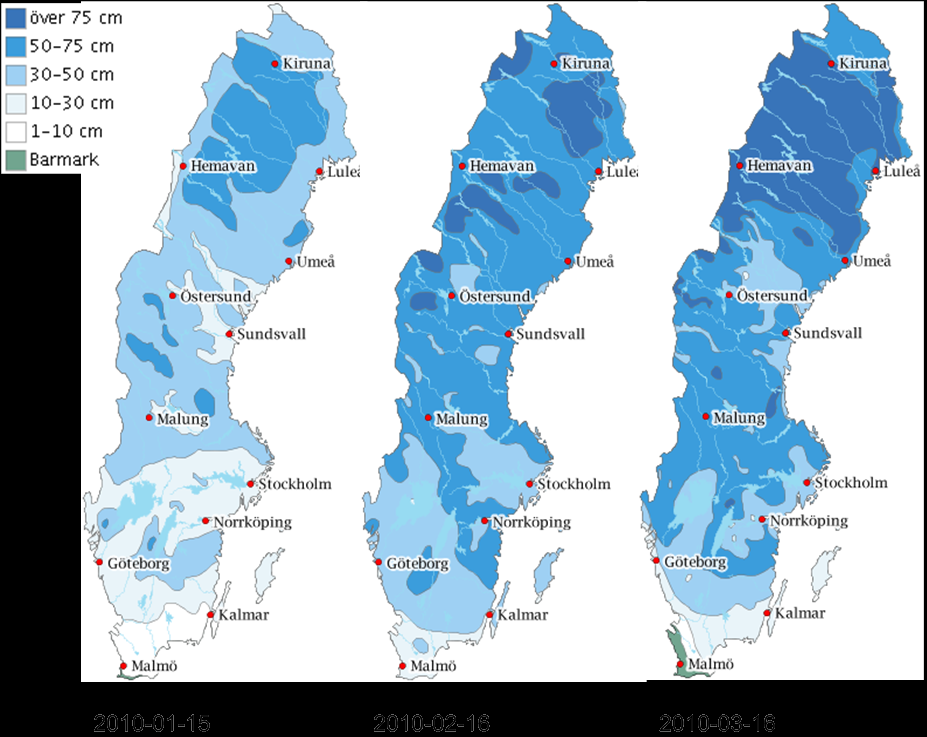 Exempel på snödjupskartor