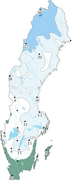 Snödjupskarta från S-HYPE Baseras på S-HYPE (17313 delområden) Uppdateras några gånger i veckan Visar uppmätt snödjup