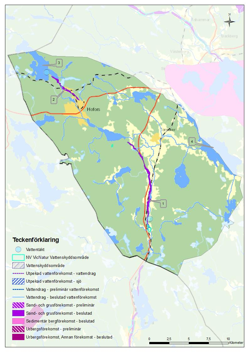 Karta över vattenresurser i Hofors