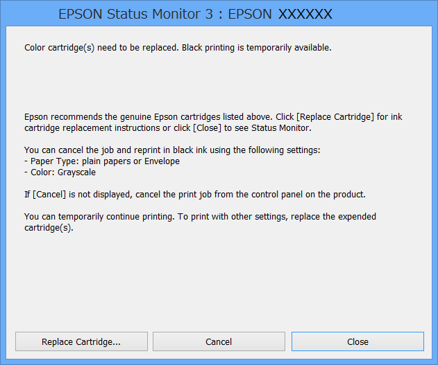 Ersätta bläckpatroner och andra förbrukningsartiklar EPSON Status Monitor 3: Aktiverad (endast för Windows ) Den här funktionen är endast tillgänglig i ungefär fem dagar därför bör
