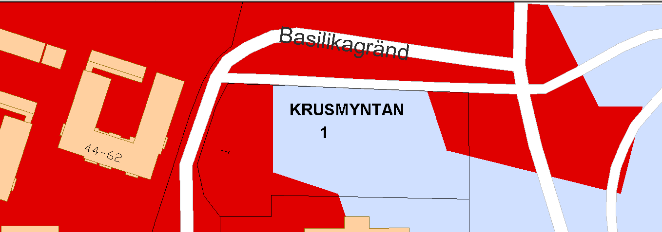 9/16 Planområdets södra del sett från sydväst. Geotekniska förhållanden Planområdet utgörs av urberg (röd i karta nedan) samt morän.