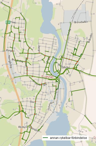 Det innebär en barriär för gående och cyklister. Majoriteten av gatorna i tätorten har hastighetsbegränsningen 40 km/h.