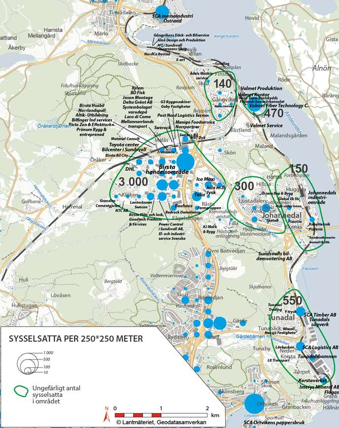 4.2 Sysselsatta Större arbetsplatsområden utgörs av: Birsta handelsområde (inkl Råsta och Klökan) Sundsbruk/Valmet, Tunadal/Korsta kopplat till Tunadals sågverk, Tunadalshamnens industriområde