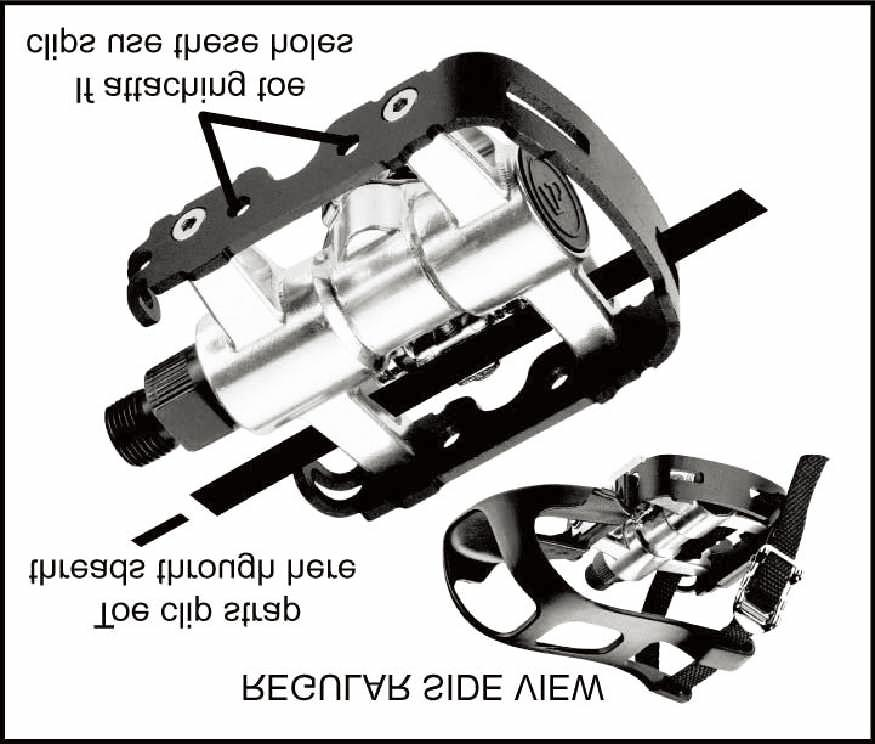 PEDALER JUSTERING AV PEDALREMMAR Placera dina fötter mellan pedalens aluminiumyta och fotremmen som är fäst runt den.