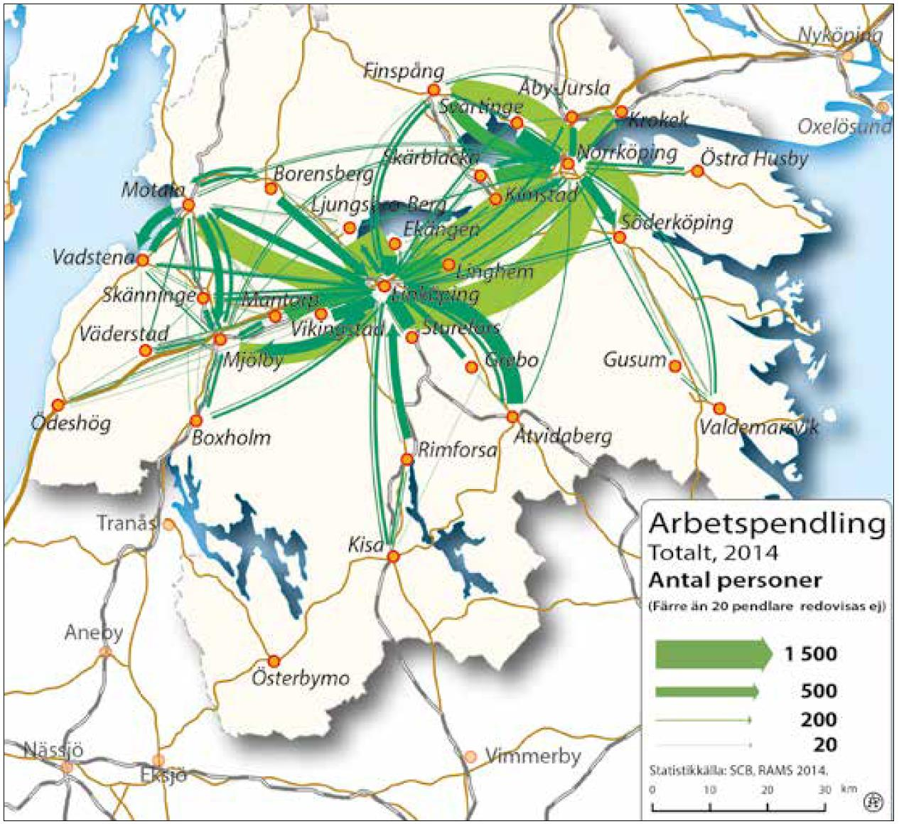 55 Arbetspendling mellan tätorter i