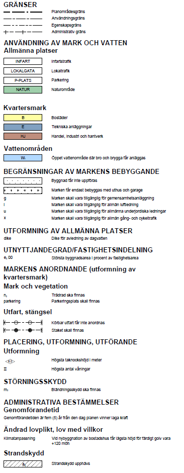 BESKRIVNING AV PLANBESTÄMMELSERNA Redovisar detaljplanens avgränsning och är placerad 3m utanför planområdet Redovisar avgränsning mellan allmänna platser, kvartersmark och vattenområden Redovisar