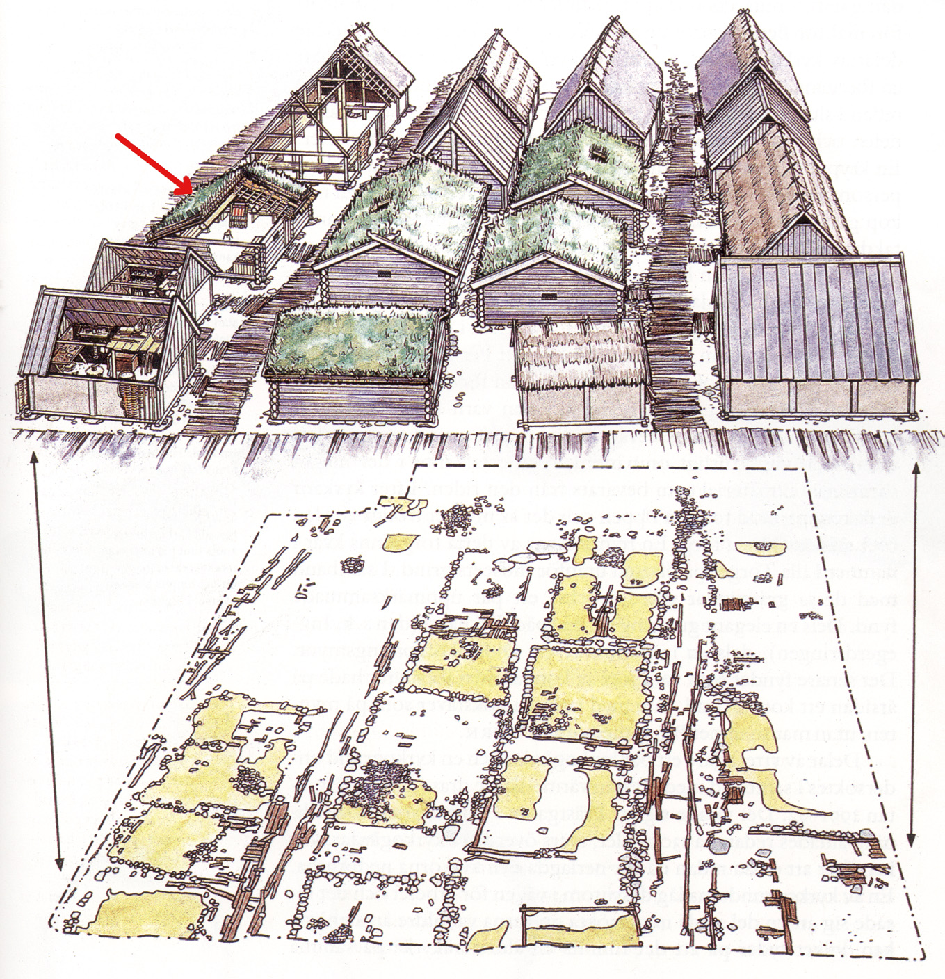 Figur 3 Rekonstruktion av fyra stadsgårdar från