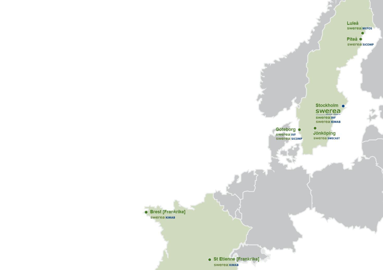 Swerea-koncernen Swerea IVF Industriell produktframtagning, textil, metaller, polymerer, keramer. Swerea KIMAB Materialanvändning, material- och processutveckling, korrosion.