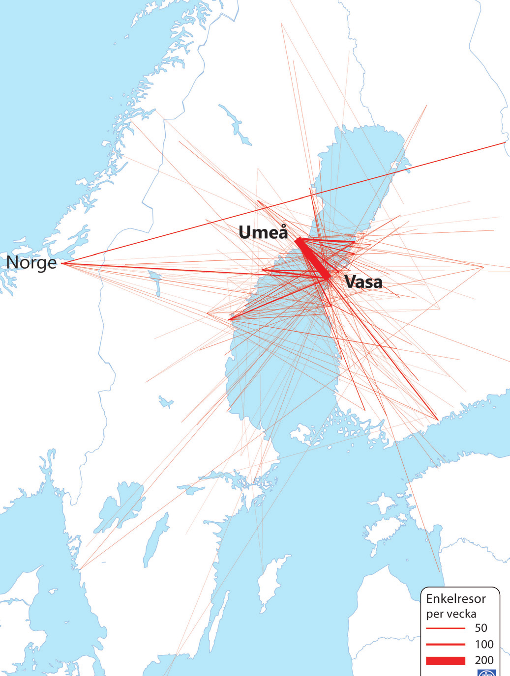 2 Gods- och passagerarflöden Resandet är störst mellan Vasa stad och Umeå kommun (ca en tredjedel av resorna 2004, se fig 2.10).