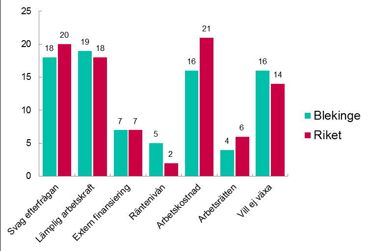 Hinder för expansion Det största tillväxthindret för Blekinges småföretag är bristen på arbetskraft.