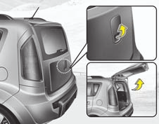 Lär känna bilen BAKLUCKAN OAM049009 Öppna Luckan låses/låses upp samtidigt som dörrarna med fjärrkontroll, Smart Key eller centrallåsknappen på panelen.