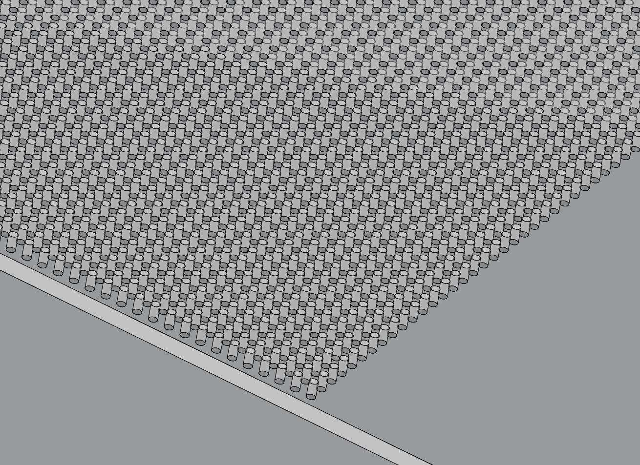 Dimensioner Huvudkanal: 200µm djup, 10 mm bred, 60 mm lång Sidokanal: 200 µm djup, 10 µm bred, 10 mm lång Pelare: 200µm höga, 100 µm diameter Guldkontakter: 5 mm breda, 5
