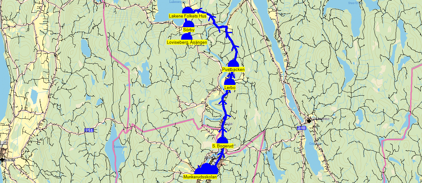 2016-07-01 09:18:25 Karta för Tur F6237 F6237 14.25 15.03 Munkerudsskolan - Forsnäs skolan 14.30 - Munkfors Busstation - S.