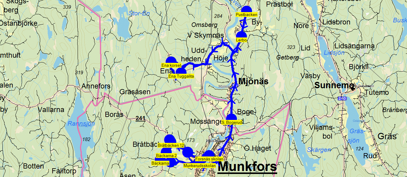 2016-07-01 09:18:15 Karta för Tur 6247 M, TI, O och TO 6247 14.15 15.05 Munkerudsskolan - Forsnäs skolan - Svartstensvägen - Bråtbäcken 12 - Bråtbäcken - Bäckarna 2 - Bäckarna - Kalvbergsåsen - S.