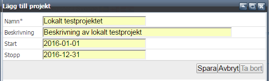 Projekt Här lägger man till lokala projekt.