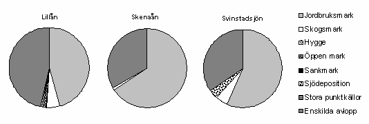 5.2 Fosfor Beräkningarna visar att det totala bidraget av fosfor från de olika källorna till Lillån är ca 10,3 ton/år, till Skenaån ca 5,0 ton/år och till Svinstadsjön 0,8 ton/år.