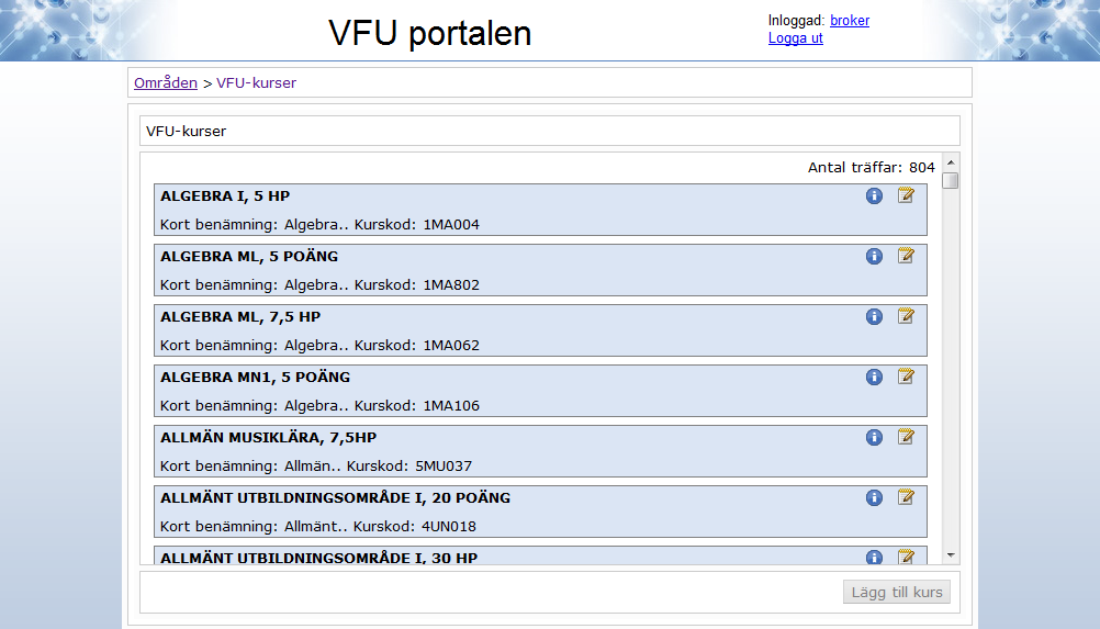 17. Lista över vfu-kurser Här visas en lista över