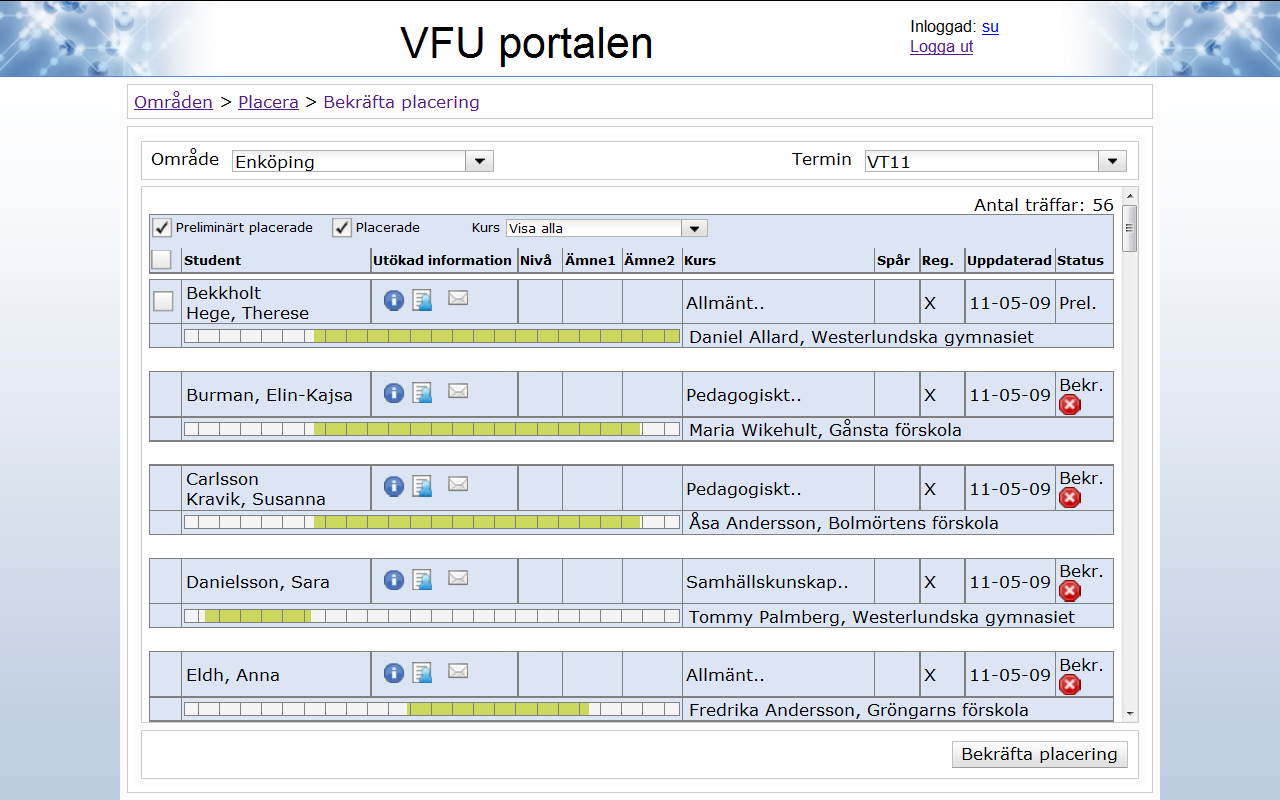 När man ångrar en definitivplacering blir den preliminär och kan antingen tas bort eller bekräftas igen. Detta gör man på Placera-sidan. OBS!