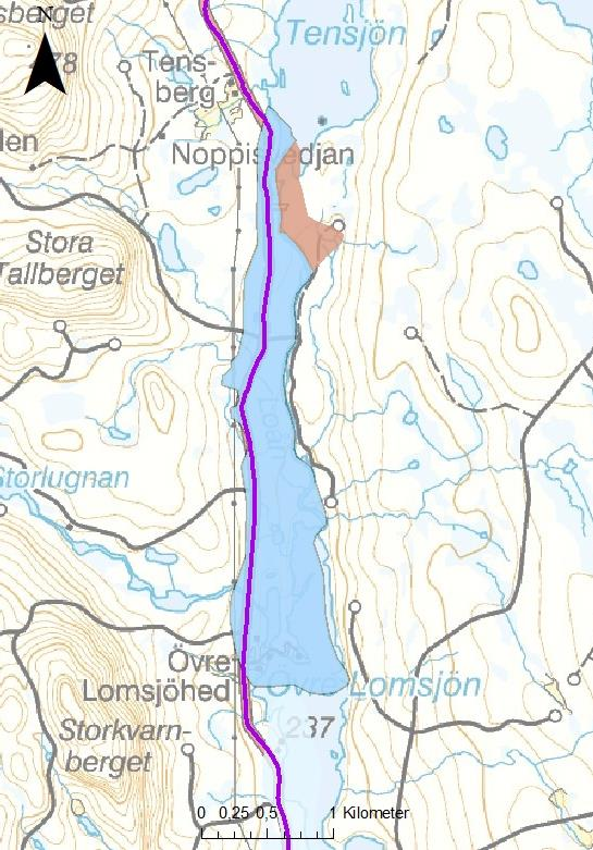 !!! Loån Tensjön-Ö Lomsjön (8) Figur 9. Vattenförekomst och påverkanskällor i Loån Tensjön - Ö Lomsjön. Vägar!