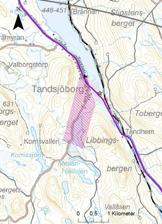 !!! Urbergsförekomst Tandsjöborg (28) Figur 28. Vattenförekomst och påverkanskällor i urbergsförekomst Tandsjöborg.