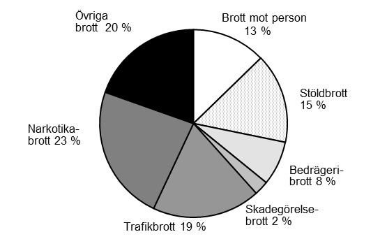 8(23) Figur 4. Olika brottskategoriers andel av de personuppklarade brotten (totalt 110 000), första halvåret 2013.