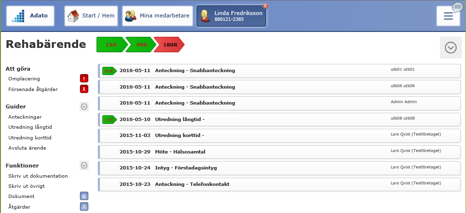 Dokumentera ett rehabärende Klicka för att visa mer bakgrundsinformation. Här visas sjukfrånvaron. Veckovy visar dagar och veckonummer.