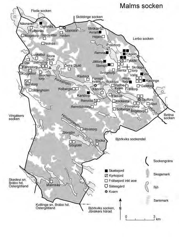 Kartan visar Malms socken