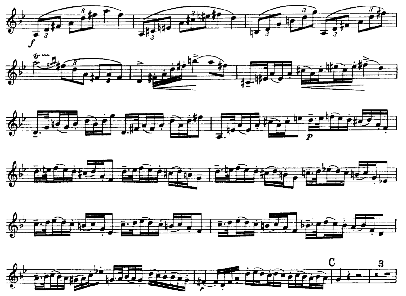 I denna sektion används ett helt annat material och det kan mestadels inte tolkas som melodiskt, eftersom det är ett arpeggio-ostinato motiv.
