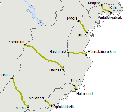 Skelleftebanan och Forsmo-Hoting Bro Skellefte älv mellan Finnforsfallet och Skellefteå.