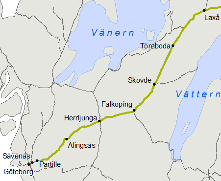 spår. Baggetorp-Pålsboda n-spår km 142+789-186+262. för varaktigt sänkt STH till 130 pga dåliga räler.