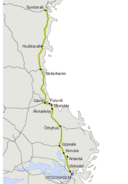Ostkustbanan Gävle-Vallvik E-sp. Km 115+900-150+630 samt km 152+474-178+700 för varaktig nedsättning till sth 70 pga dåligt spår.