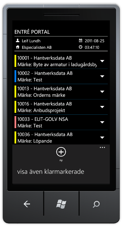 Klarmarkerade order När du har klarmarkerat dig på en order så visas inte ordern längre för dig.