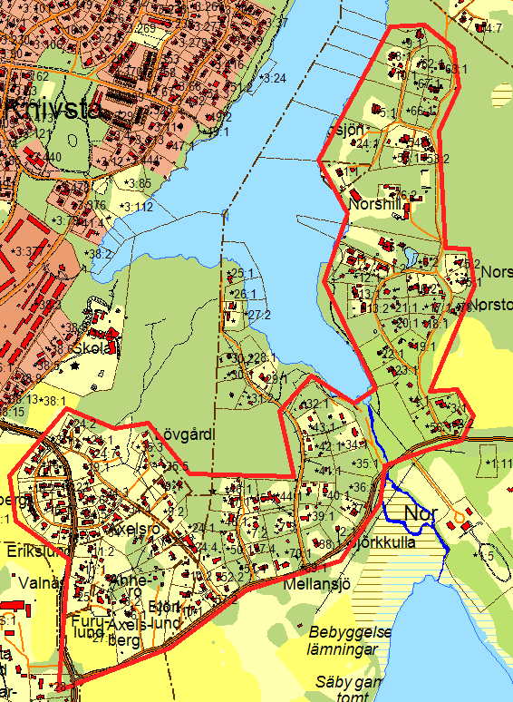 Nor I VA-planen: VA-utbyggnadsområde, planerad tidpunkt för påbörjad VA-utbyggnad är 2017-2020 (i olika etapper), så snart detaljplaner antagits.