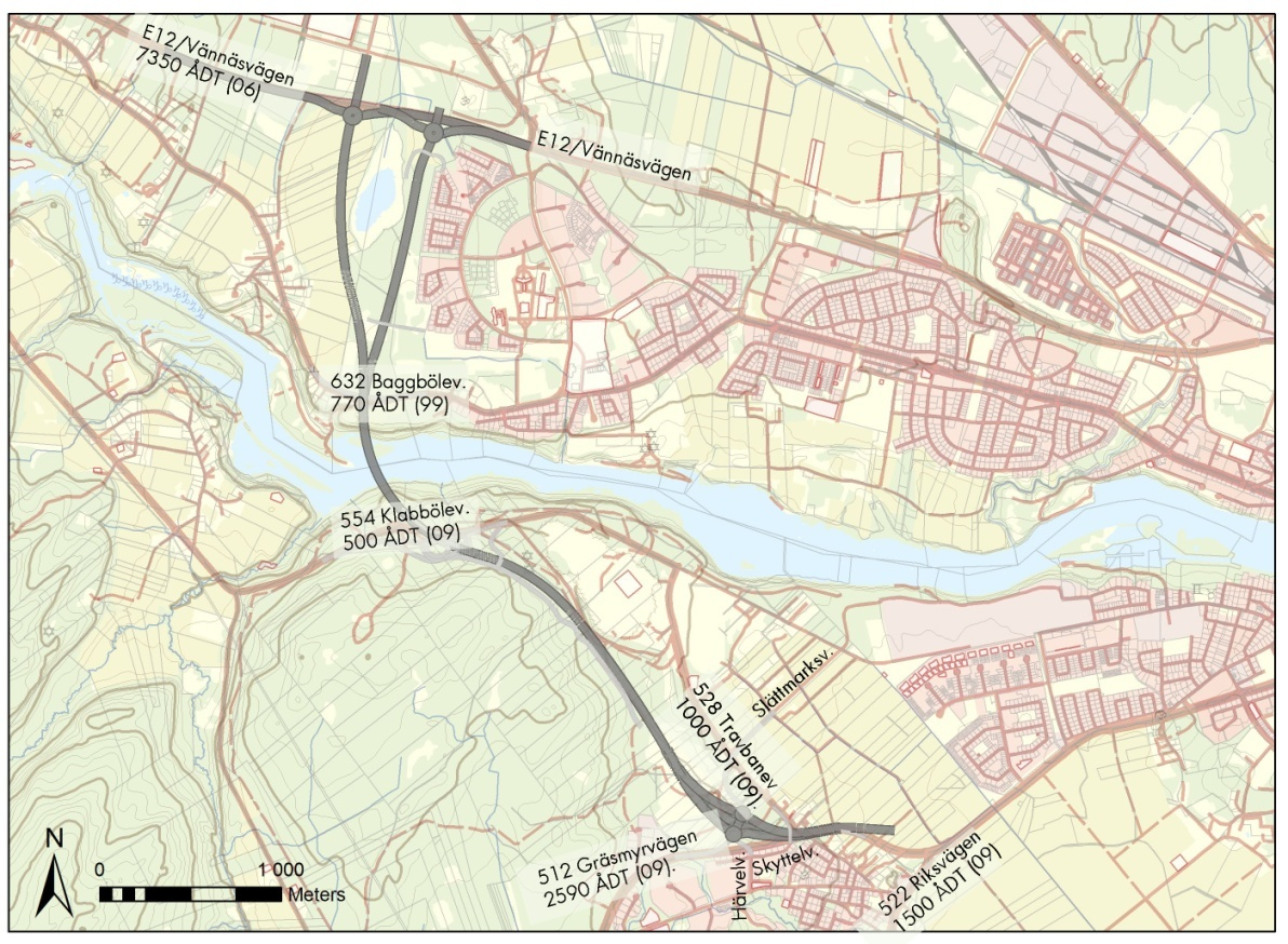 2.1.2 Trafikförhållanden Trafikmängder Trafikverket och Umeå kommun har genomfört mätningar av trafikmängderna på vägarna i området, se figur 2.1.2-1 och 2.1.2-2.