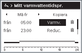 Använda huvudmenyn 21 Följande tabell visar hur du anpassar inställningarna för varmvattenberedning.