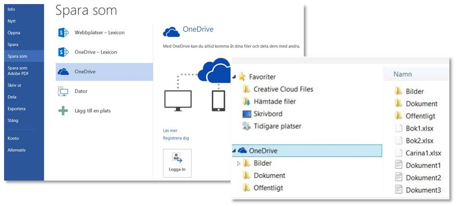 Spara från Office på din dator direkt till OneDrive När du arbetar med de vanliga