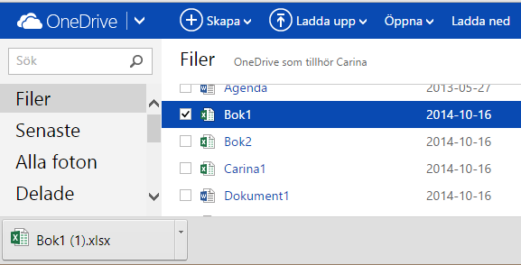 Word, Excel och Powerpoint, kommer du åt din OneDrive när du väljer Arkiv Spara