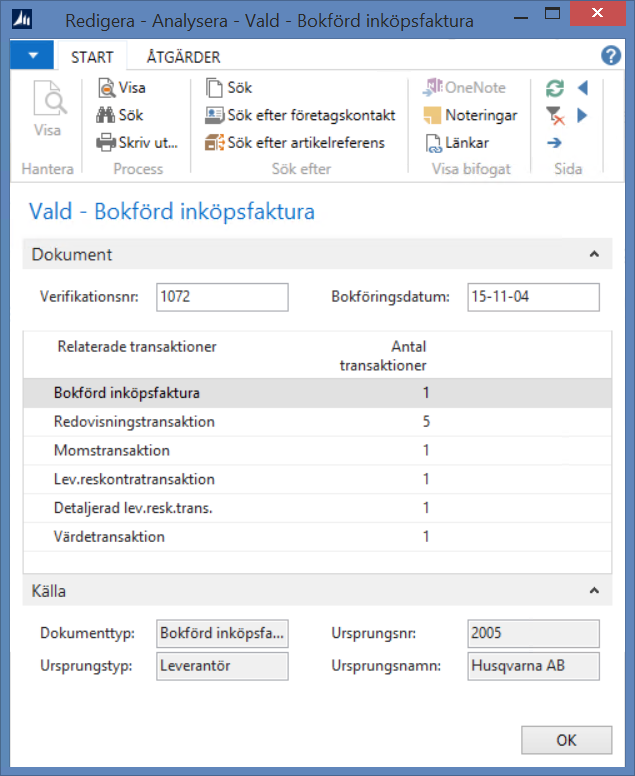 När du klickat på Analysera kommer följande bild fram: Markera raden