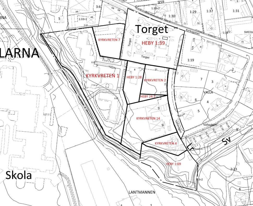 6 (21) Markägoförhållanden inom planområdet. Allmän områdesbeskrivning samt landskaps/stadsbild Heby Torg är traditionellt en central punkt i Heby samhälle.