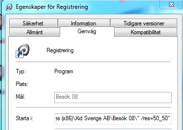 Visar inte kontrollen för att minimera, maximera eller stänga fönstret. Startar i helskärm På genvägen som startar registrering.