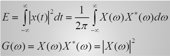 SPEKTRAL ENERGITÄTHET Om man känner till en signals fouriertransform (X(ω)) så kan totala energin (E) och spektrala