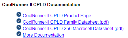 CR:9 Programvaran CoolRunner-II Utility Window finns på en CD som ingår i utvecklingspaketet. På CD:en finns även en del manualer och tillämpningsexempel. Se nedan.