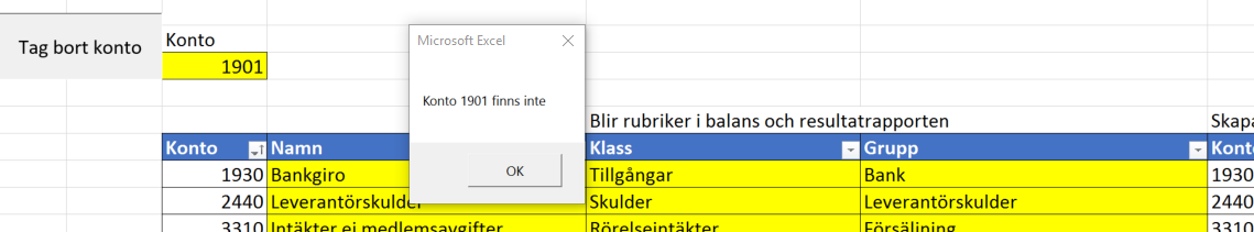 Du kan nu ta bort konto 1901 eftersom det i detta fall var en test.