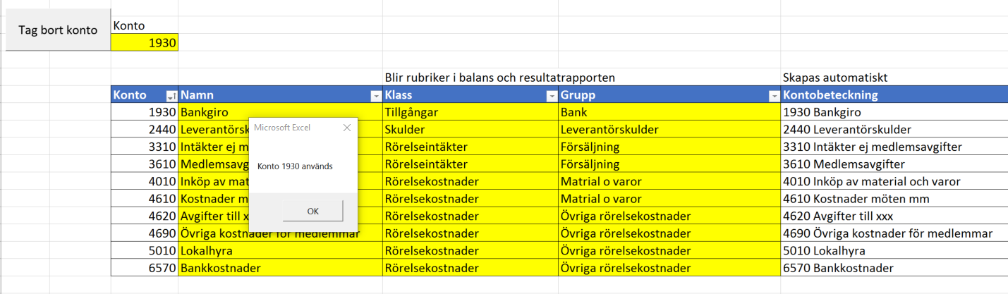 kontot används. Du kan också importera en lista med konton. Se flik Dataunderhåll.