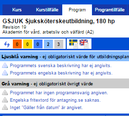 värden Kolla alltid de varningsrutor som finns. Klicka på varningstexten så kommer du direkt till det fält som behöver åtgärdas. Textinmatning Du kan skriva direkt i fälten i KursInfo.