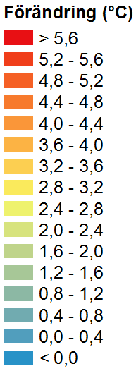 SRES och de nyare med RCP4.5 respektive RCP8.5. Värdena i kartorna är utjämnade för att förenkla tolkningen. SRES RCP4.5 RCP8.5 Figur 2.